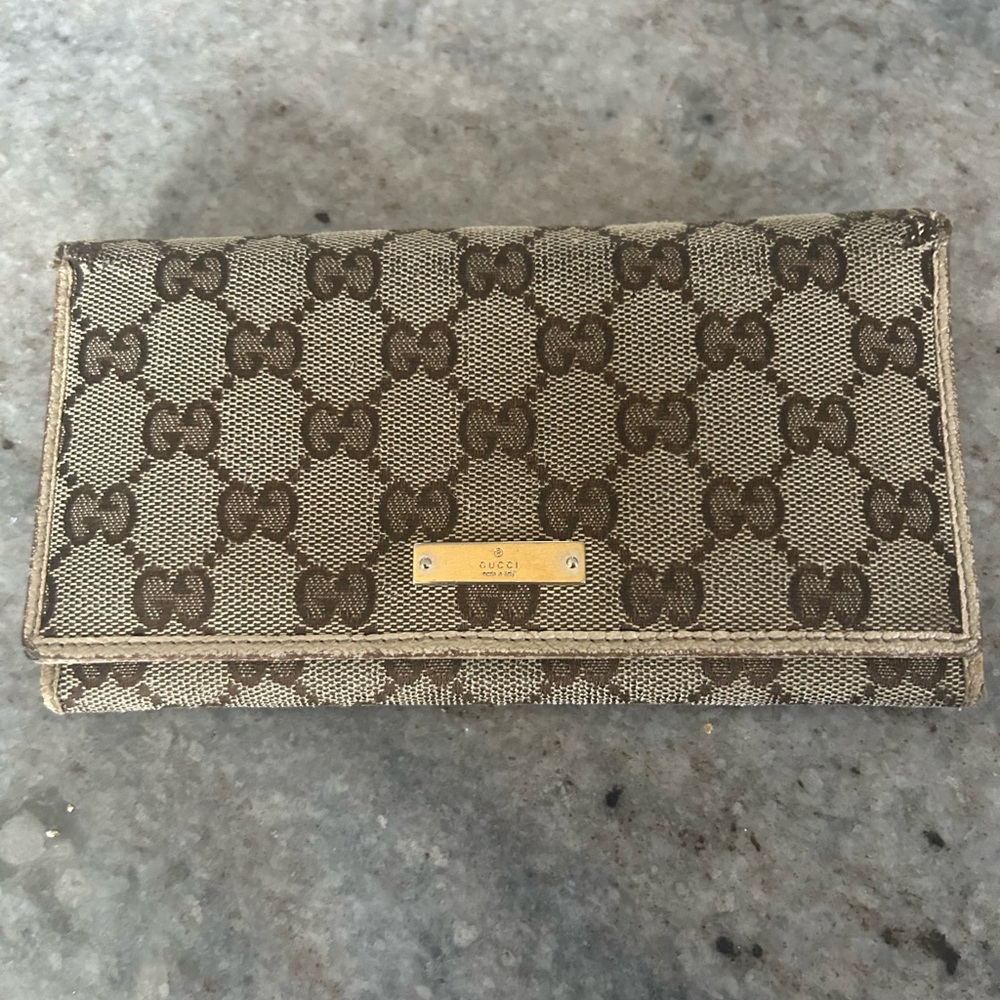 Gucci Beige and Brown Monogram Wallet